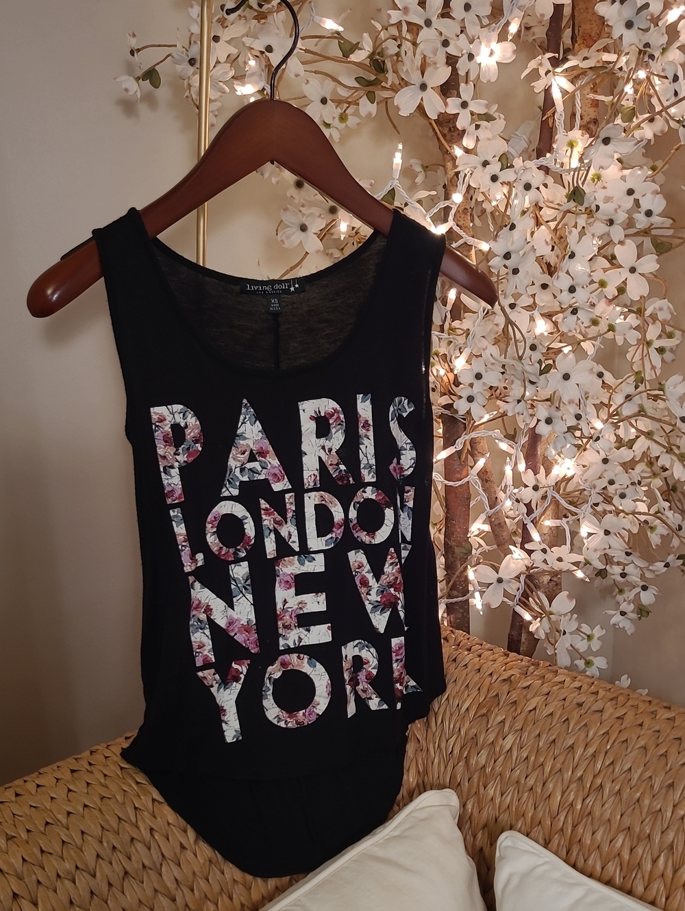 Black Graphic Tank Top - Floral 'Paris London New York'